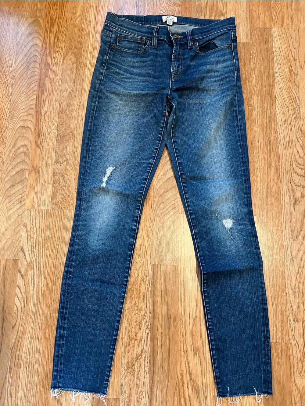 J. Crew Dark Blue Skinny Jeans with Distressed Knees